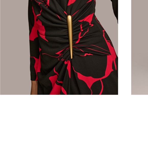 Donna Karan Black and Red Long Sleeve Dress - Picture 3 of 4